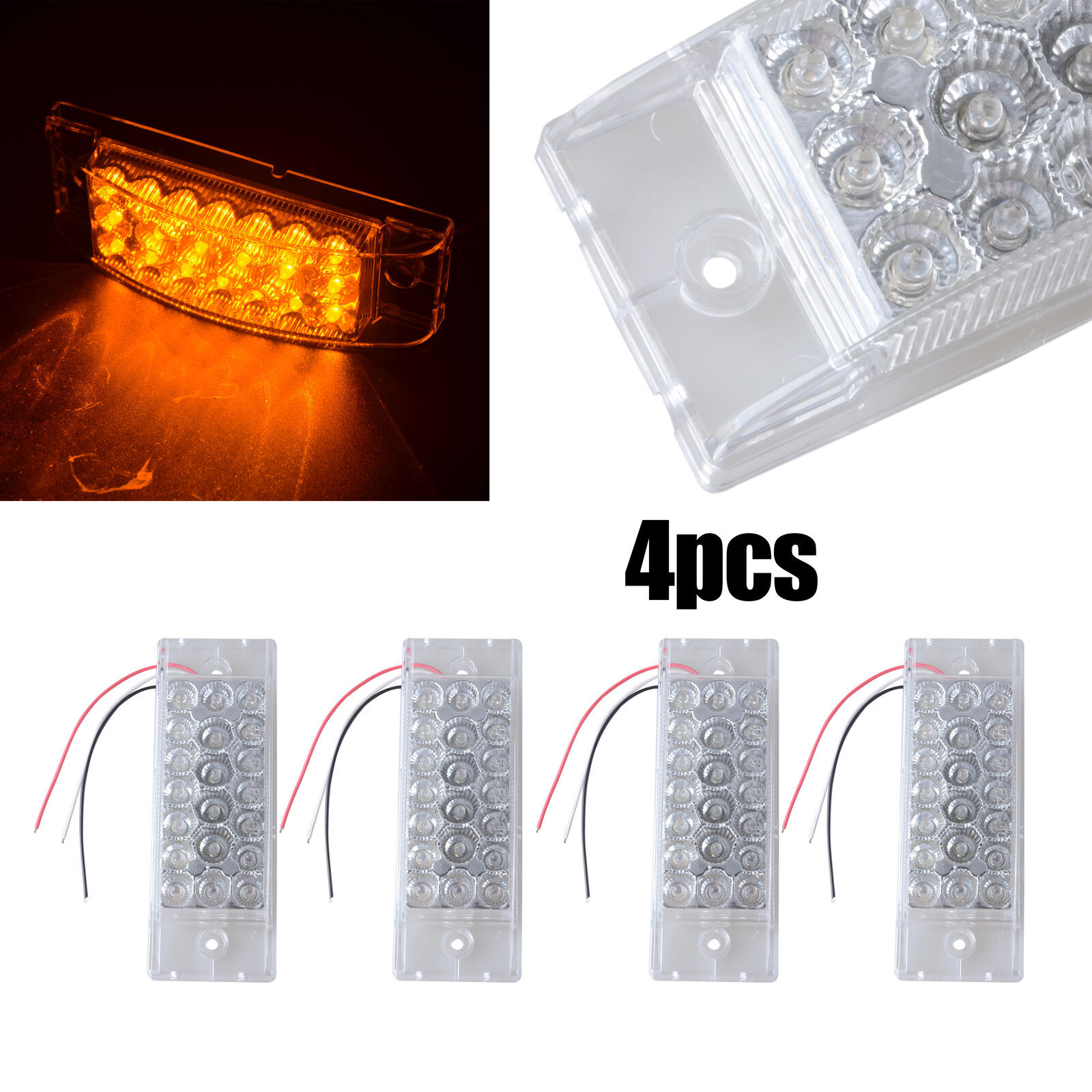 4PC Amber 20 LED Clearance Side Marker Light identification Lamp Truck