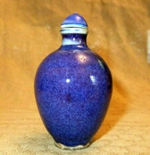Antique Chinese small Cobalt blue perfume/ Snuff bottle matching stopper 2.58" - Picture 1 of 7