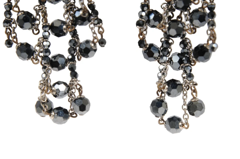 Daniel Swarovski Women Vintage Black Crystal Ball Drop Earrings Clip On Gunmetal - Image 4 of 4