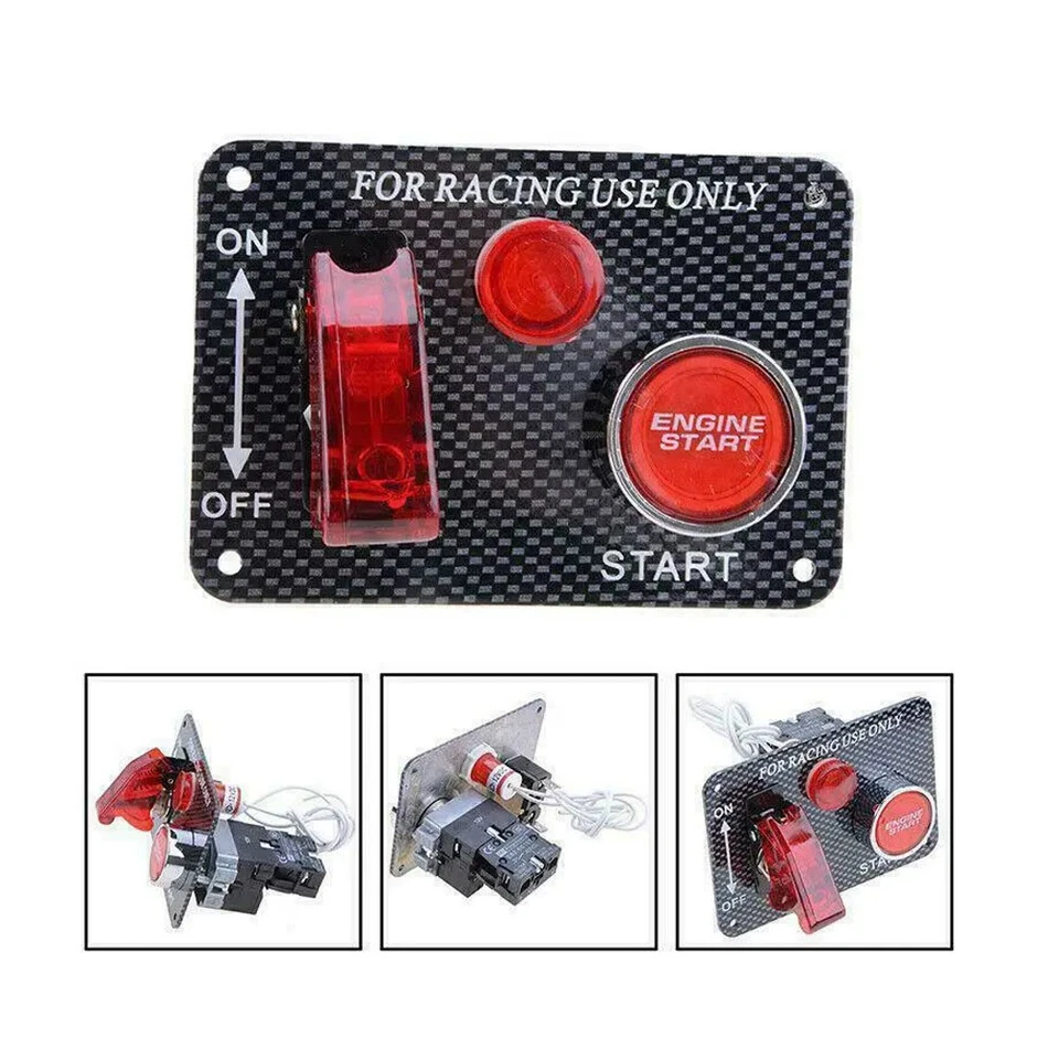 Panel de interruptor de encendido LED de 12 V para botón de arranque del motor del coche de carreras Foto 3 de 4