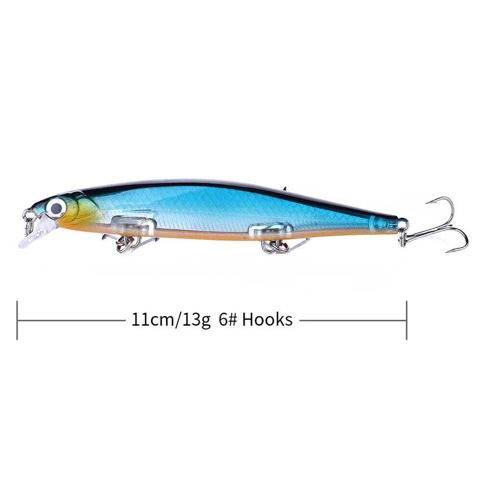 10 Stück 11cm/13g Minnow Crankbait Fischköder Angeln Köder Haken Barsch Wobbler - Bild 4 von 4