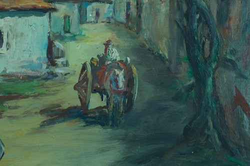 Tableau ancien école Portugaise Lisbonne scène animée village Lucília DE BRITO - Photo 7/11