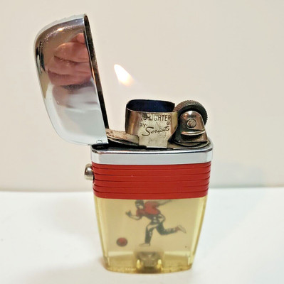 VINTAGE WORKING Scripto Vu-Lighter / BOWLING / rotes Band / CHROM KAPPE 5670/29
