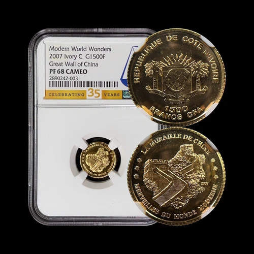 IVORY COAST. 2007, 1500 Francs, Gold - NGC PF68 - Top Pop 🥇 Great Wall, China