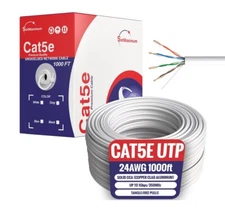CAT5e UTP 1000ft White Network Ethernet Cable 24AWG CCA Bulk Solid Wire Pull Box