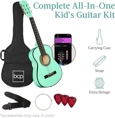 30'' Beginners Acoustic Guitar GREEN All-in-One Starter Kit Strap Bag PICs Tuner