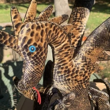 Vintage Large Three Headed Dragon Plush 19” High, Free Standing