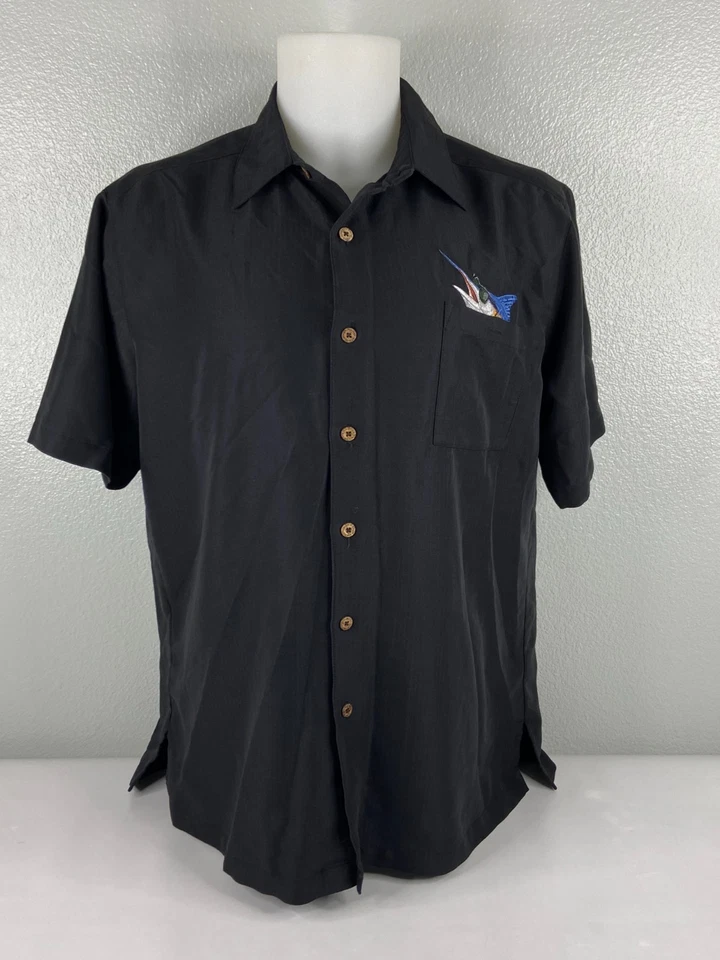 Camisa Hook & Tackle Hombre XL Negra Botón Frontal Bordada Fish Booze Brothers Foto 2 de 4