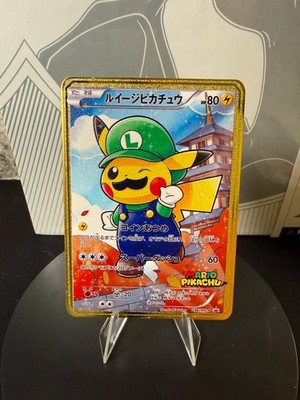 Pikachu Luigi Japanese Pokemon Premium Gold Metal Card Collectible Gift Display