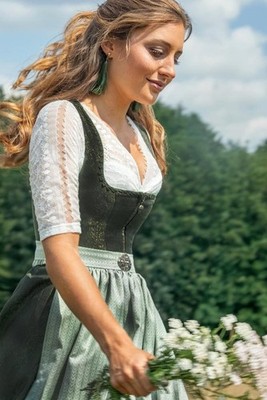 New MarJo velvet dirndl Seßlach olive-pista, 65 cm, elegant, sizes 38 to 46, new, reduction - 30%
