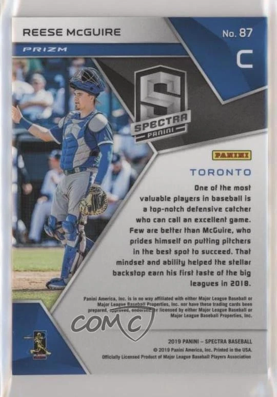 2019 Panini Chronicles Spectra Reese McGuire #87 Rookie RC - Image 2 of 2