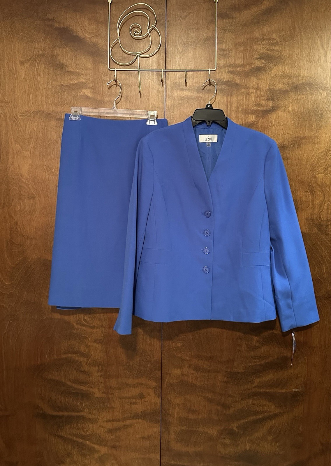 Le Suit Stand-Collar Pencil Skirt Suit Set w/ Blazer Womens 18 Cornflower Blue