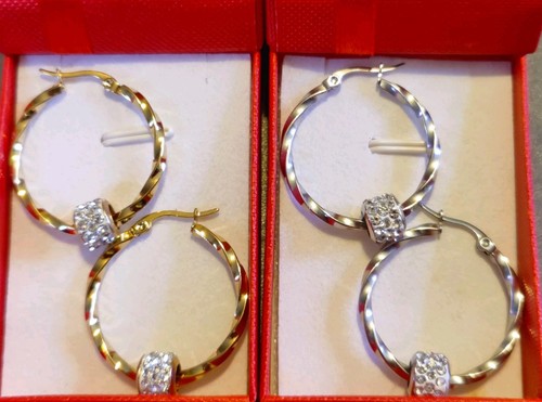 Hoop Earrings Twist Disco Ball Creole 30mm Comes Gift Boxed Christmas 258 - Picture 1 of 5