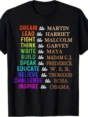 Inspirational Action Verbs Graphic T-Shirt - Black Round Neck Tee with Colorfu