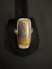 Vintage 925 Sterling Silver Elongated Agate Statement Ring Sz 9.25