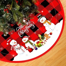48" Christmas Tree Skirt Red and Black Buffalo Plaid Xmas Tree Skirt