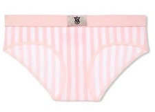 Victoria's Secret VS Logo Cotton Hiphugger Panty Bling Patch Pink Striped Medium