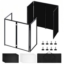 Portable DJ Booth Facade Stand, Foldable DJ Table 45"x40" Tabletop, DJ Facade...