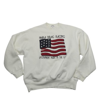 Vintage NHRA Drag Racing Sweatshirt Mens XL White USA Flag Graphic Crewneck 90s
