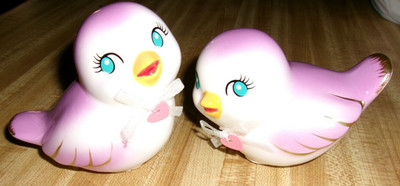 Spritz Ceramic 3'' Love Birds NEW Retro, Purple w Gold Accents
