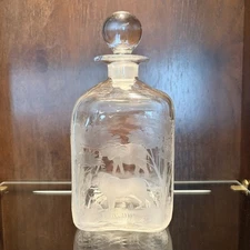 Moser Queen Lace Rowland Ward Crystal Decanter & Stopper Safari Lion Elephant