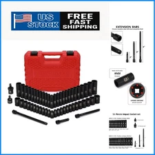 55-Piece 1/4" Drive Impact Socket Set - SAE/Metric, Black Oxide Finish