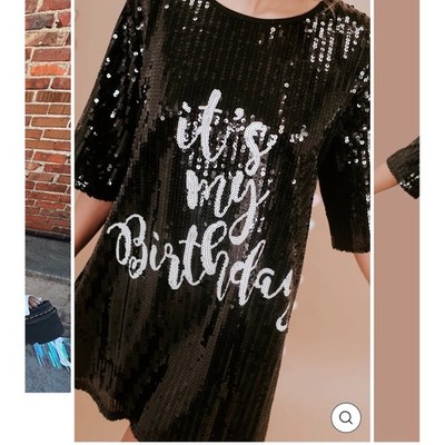 Fashion Nova Kids It's My Birthday Sequin Shirt Dress Kids 14/16 Black FT1262K