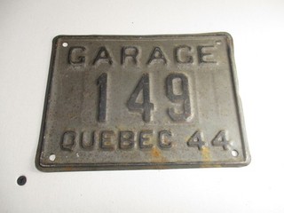 Vintage 1944 Quebec GARAGE License Plate No. 149