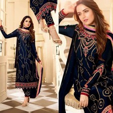NIGHTBLUE GRGT HVY EMBR INDIAN PAKISTANI READYMADE LADIES SALWAR KAMEEZ SUIT SNJ