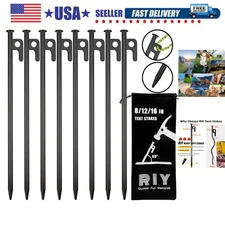 8 Pack Tent Stakes Heavy Duty 12 inch Steel Tent Pegs for Camping Unbreakable...