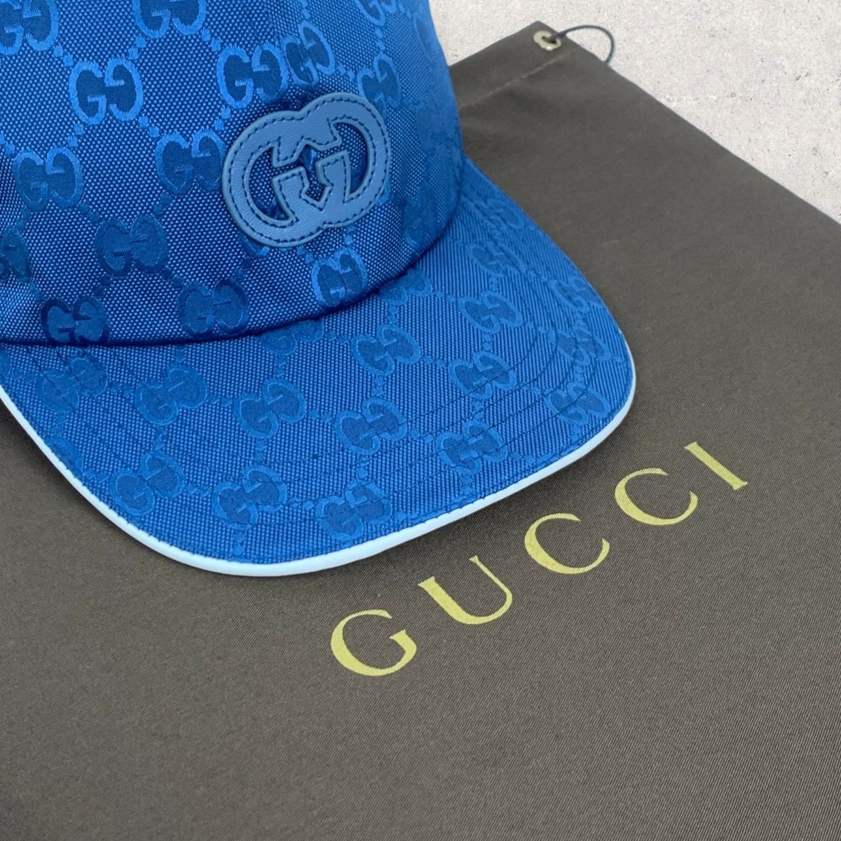Gucci GG Monogram Interlocking G Patch Logo Nylon Baseball Cap Hat