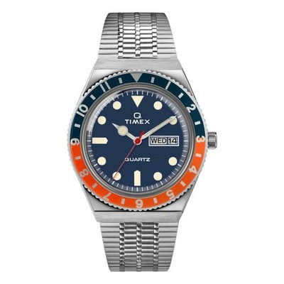 TIMEX Q Timex TW2U61100 Navy Orange Stainless Steel Men's Quartz Watch 38 mm