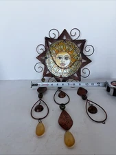 Antique Large Painted Glass Copper Tone Wind Chime 