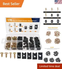 170Pcs Car U-Clip and Screw Assortment Kit 9 Different Sizes Automotive U Nut...