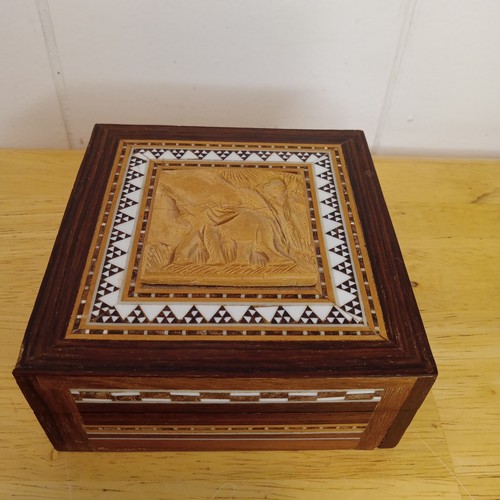 Anglo Indian Vizagapatam Carved Inlaid Hinged Trinket Box Elephant Tree 4" VTG - Picture 14 of 14