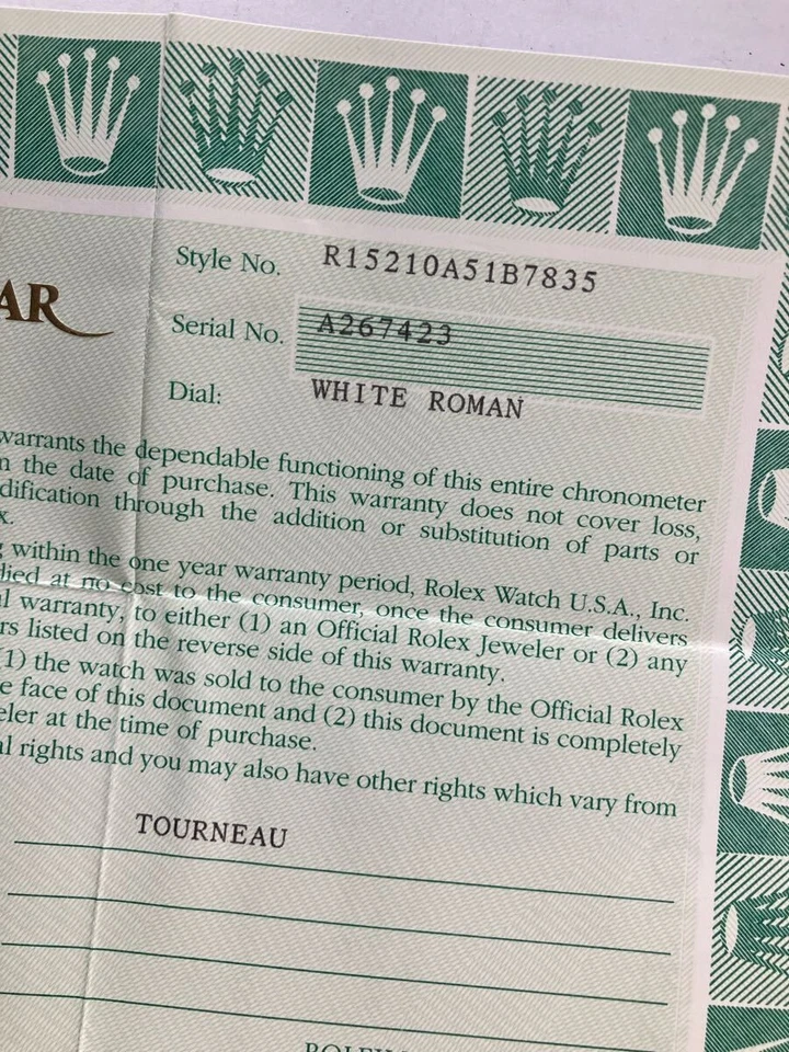 ROLEX Oyster Perpetual Date 15210 A Serial 1999 Garanzia Garanzia JP MG01 1.0 - Immagine 3 di 3