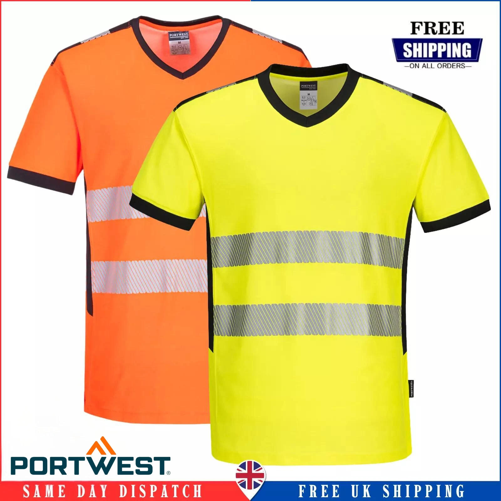 PORTWEST Hi-Vis V-Neck Mesh Insert T-Shirt Lightweight Breathable Work Top PW310