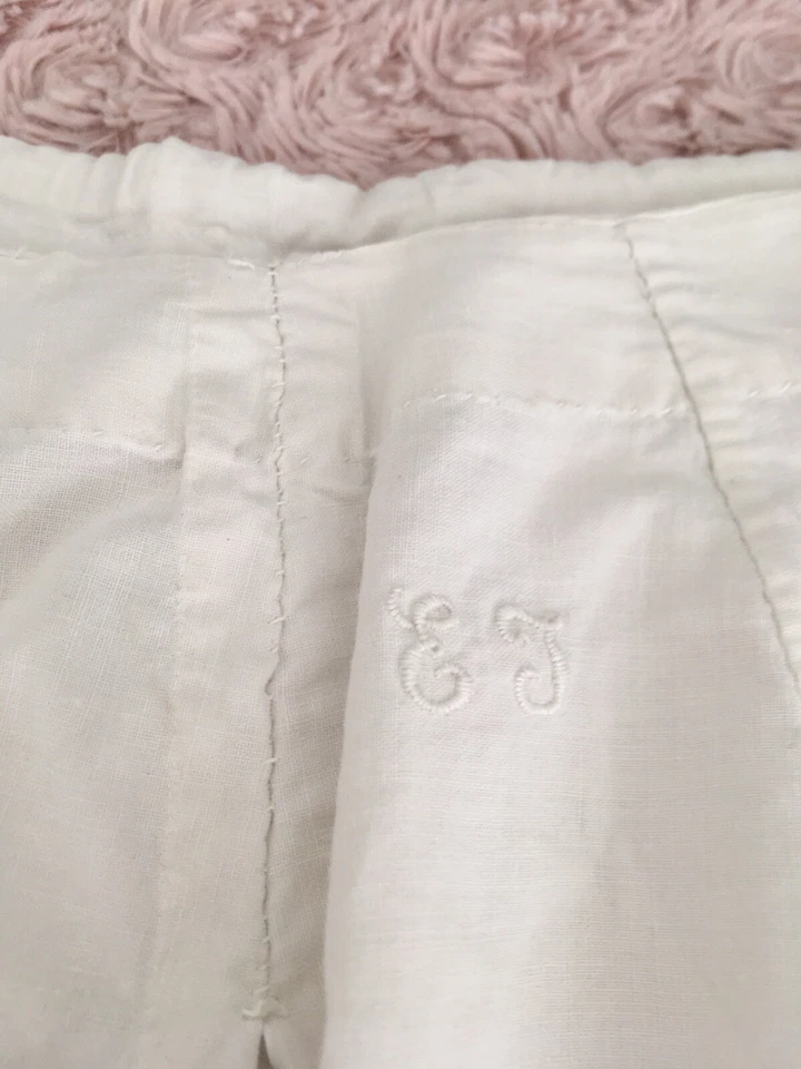 Linge Blanc Ancien Ancienne Culotte Panty Dentelle Broderie Monogramme E J - Photo 3/4