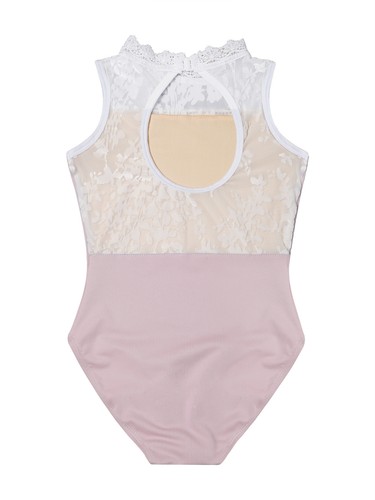 Girls Ballet Leotards Lace Collar Sleeveless Bodysuit with Sheer Mesh Gymnastics - Picture 53 of 150