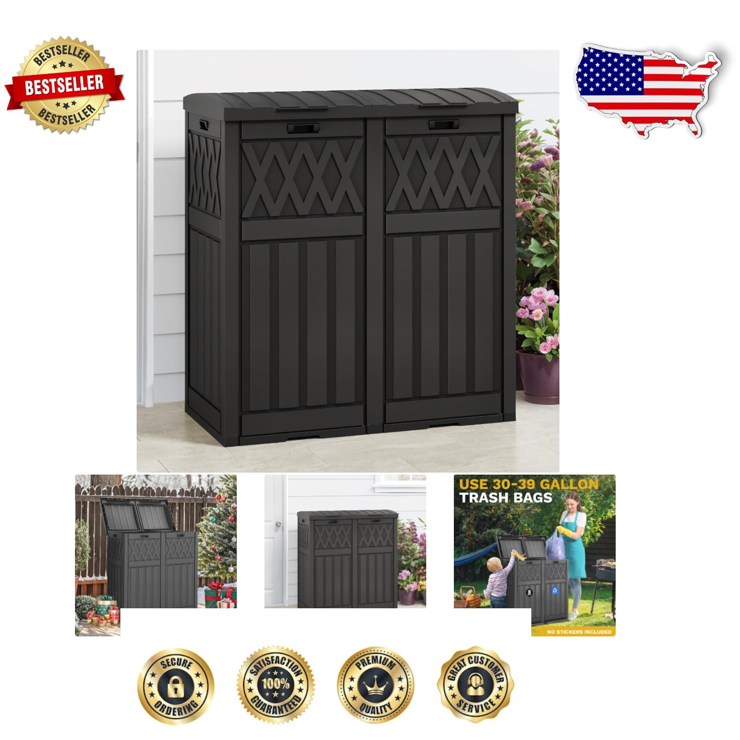Efficient 66-Gallon Outdoor Trash Can with Drip Tray - Ideal for Any Patio