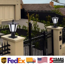 2 Pack 15'' Solar Lamp Post Light Outdoor LED Pillar Black Dusk To Dawn Dimmable