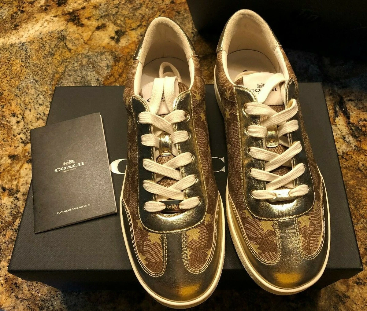 Coach SIGNATURE Star SNEAKERS C116 FG3151 KHAKI GOLD NIB Women s
