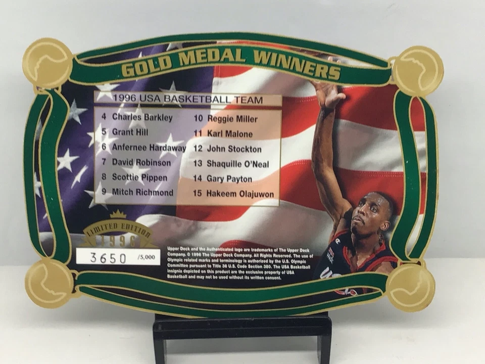 Upper Deck 1996 Equipo EE. UU. Medalla de Oro Olímpica Troquelada Edición Limitada 0/5000 Foto 4 de 4