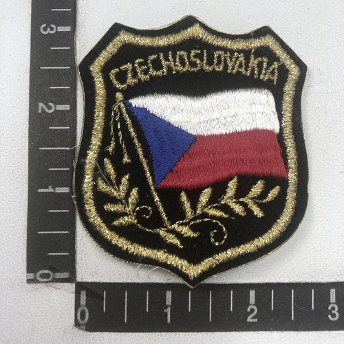 Vintage Gold Thread Embroidered Felt Shield CZECHOSLOVAKIA FLAG Patch 00TS