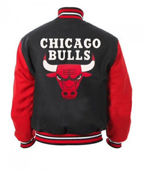 Vintage Chicago Bulls Letterman Varsity Bomber NBA Black & Red Wool Sport Jacket