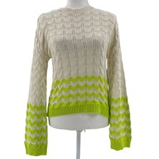 Abound Nordstrom Stripe Pointelle Knit Sweater Ribbed Trim Green Ivory Small