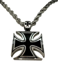 Large Iron Cross Pendant Solid & Strong 6mm Solid Rope Chain Stainless Steel 105
