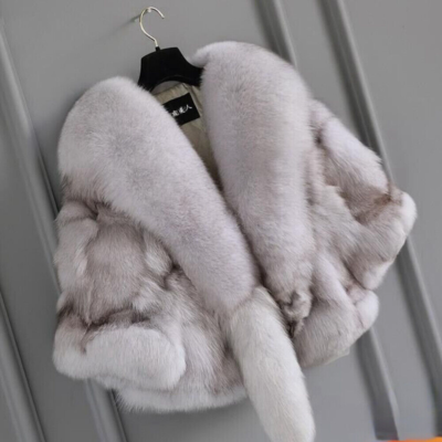 100% Real Genuine Coat Fox Fur Women's Fur Jacket Luxury Fluffy