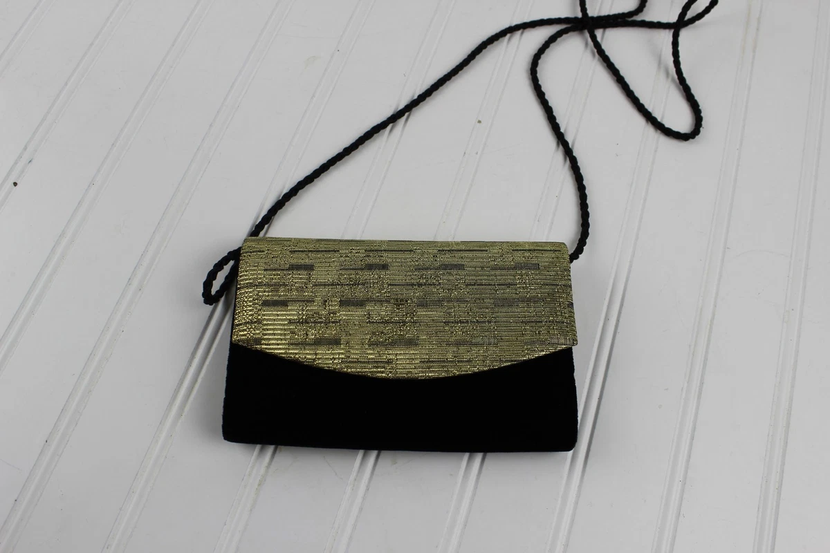 Whiting Davis Black Velvet Gold Evening Bag Holiday Christmas