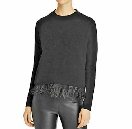 C by Bloomingdale's Women's Ostrich Feather Trim Cashmere Sweater - 100% Exclusive - Black - Size Large